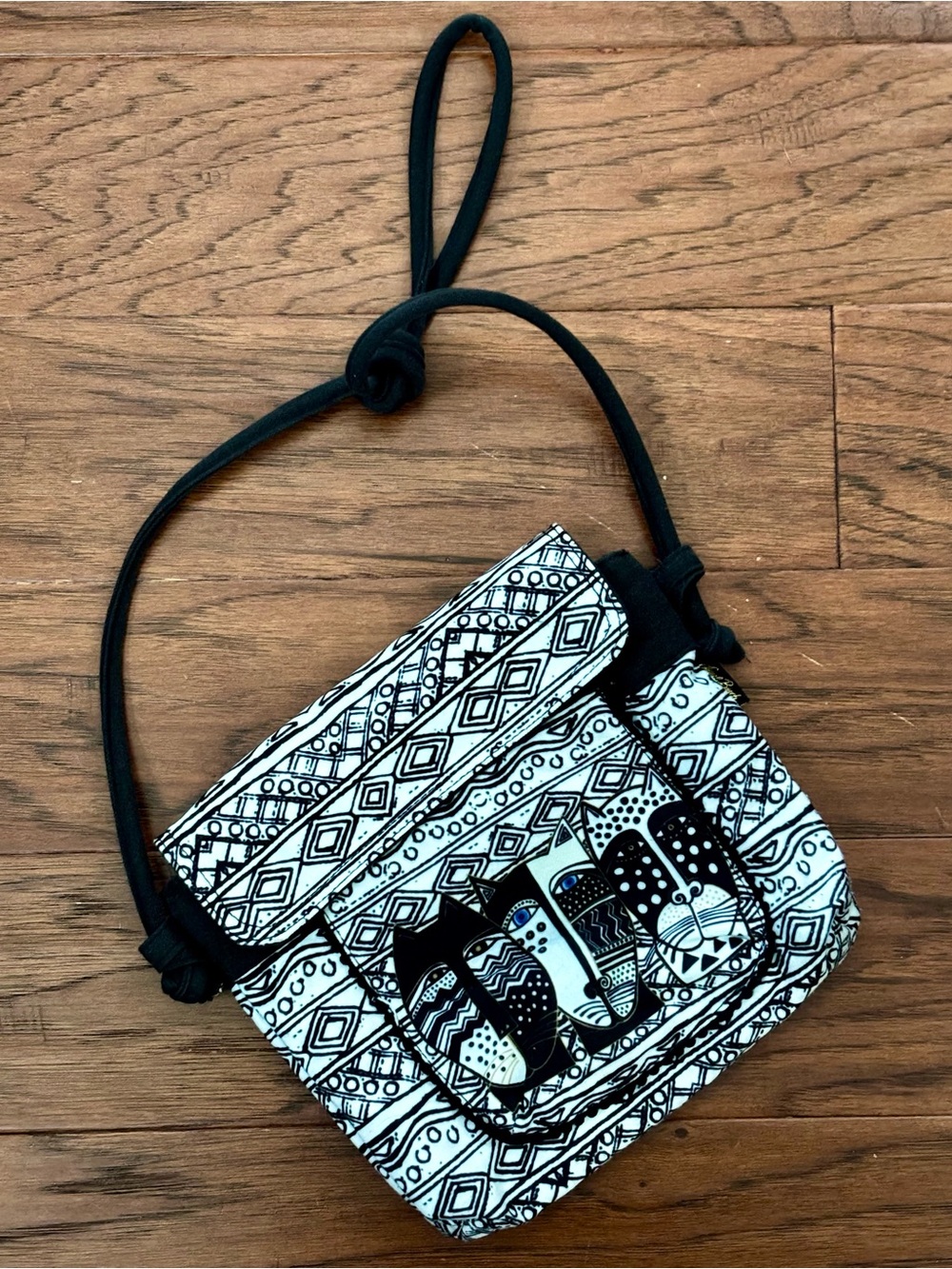 Laurel Burch Wild Cats Black & White Crossbody Purse Lightweight Canvas Bag